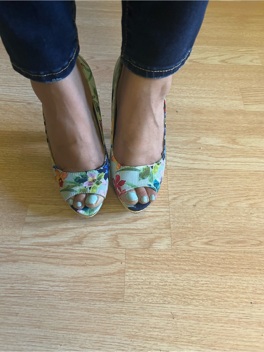 Apt. 9 Floral Open-Toe Heels in Green, Blue, Pink